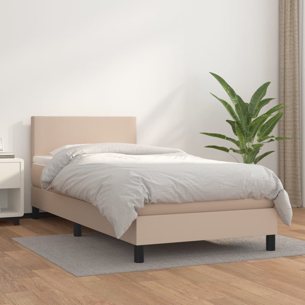 Boxspring met matras kunstleer cappuccinokleurig 80x200 cm – afbeelding 1