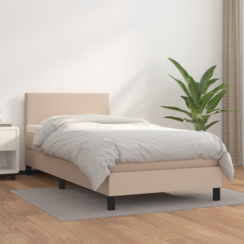 Boxspring met matras kunstleer cappuccinokleurig 100x200 cm – afbeelding 1