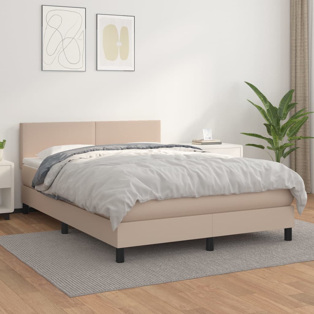 Boxspring met matras kunstleer cappuccinokleurig 140x190 cm – afbeelding 1