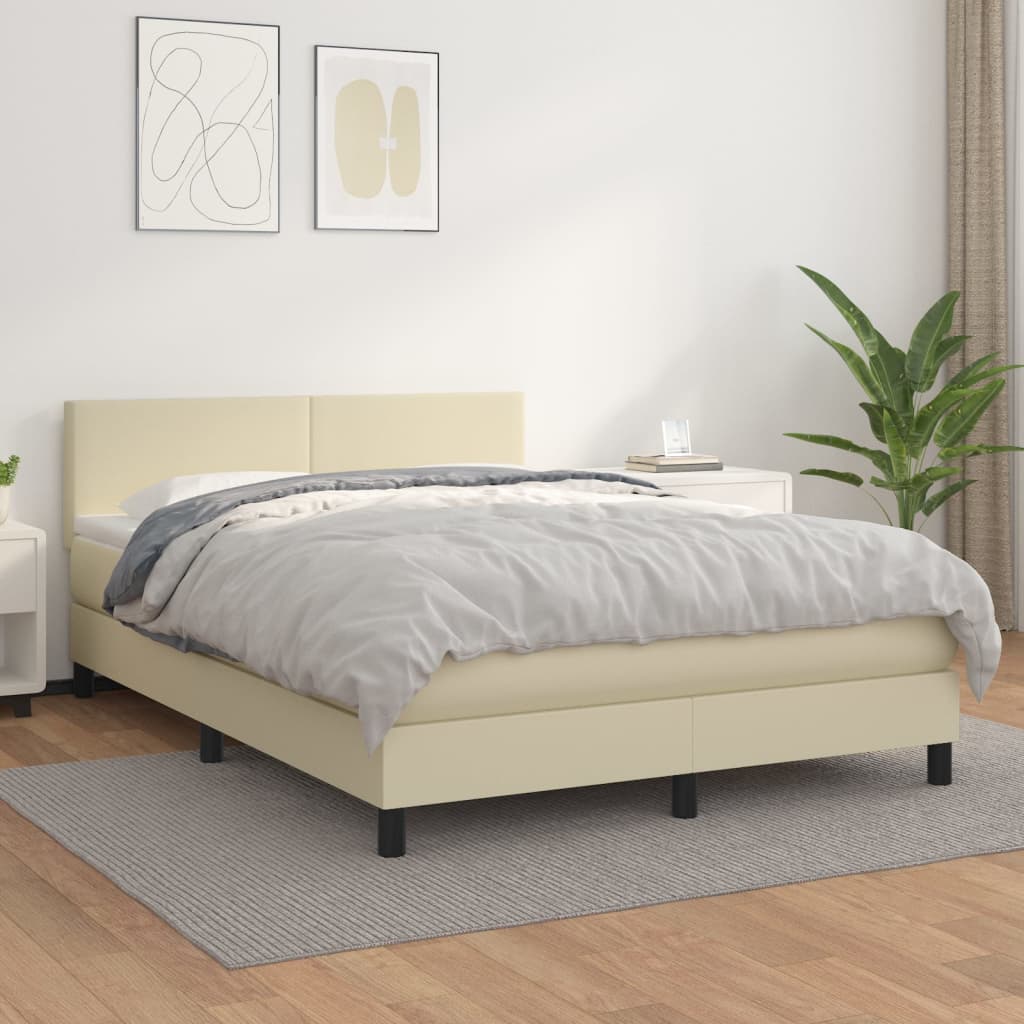Boxspring met matras kunstleer crèmekleurig 140x200 cm – afbeelding 1