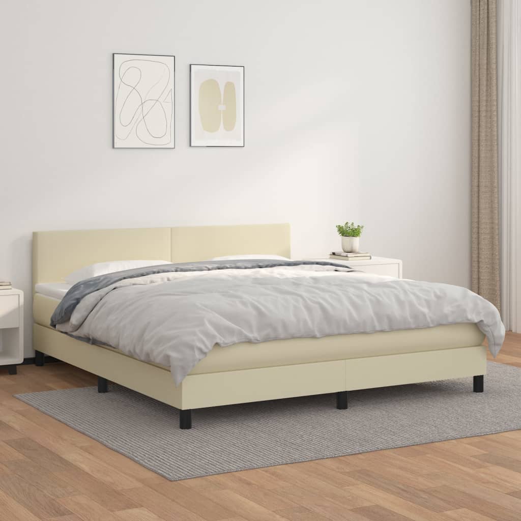 Boxspring met matras kunstleer crèmekleurig 180x200 cm – afbeelding 1