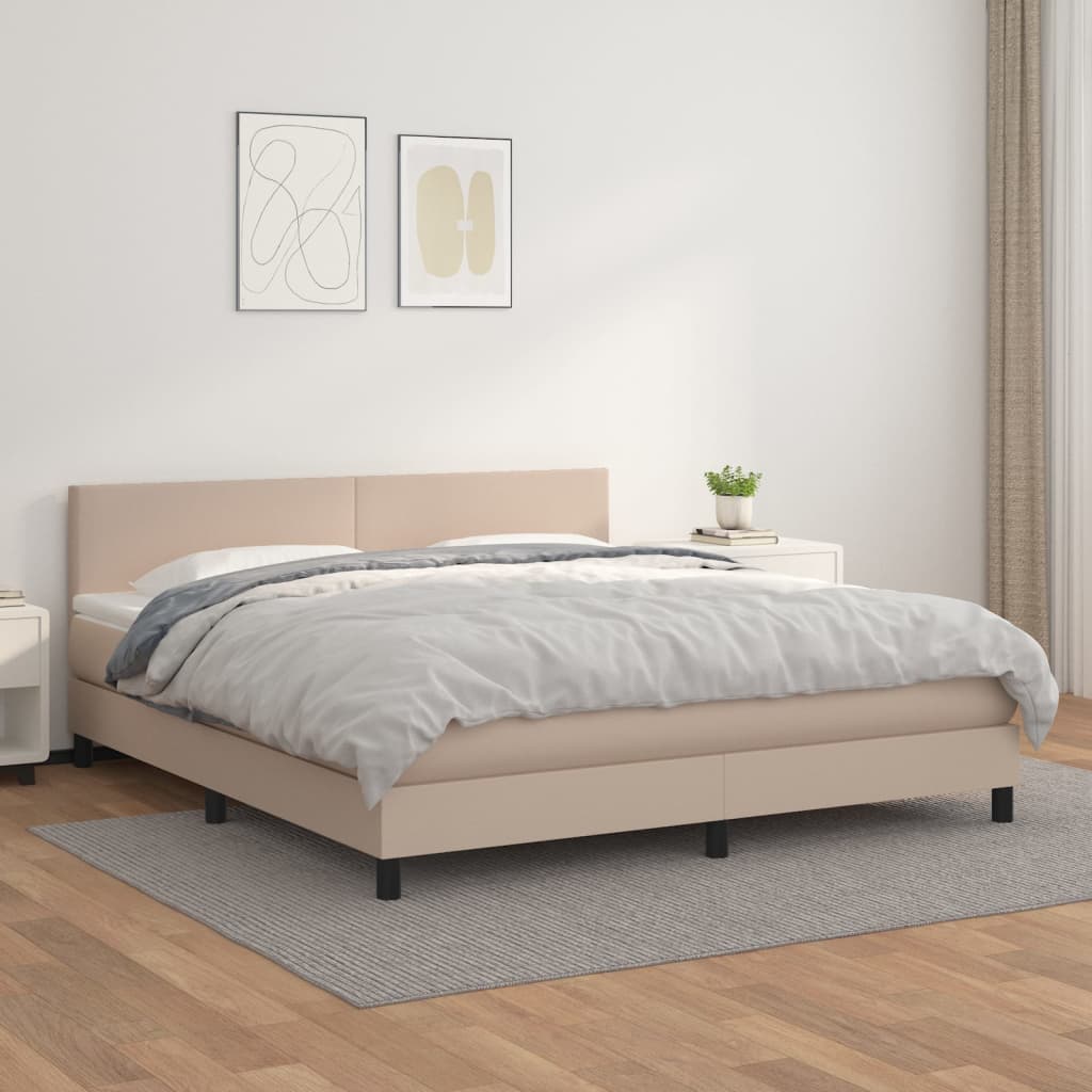 Boxspring met matras kunstleer cappuccinokleurig 180x200 cm – afbeelding 1