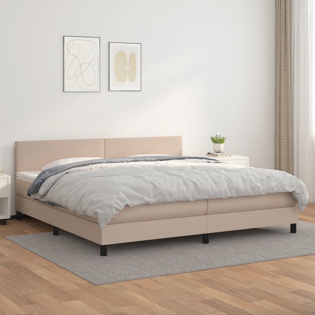Boxspring met matras kunstleer cappuccinokleurig 200x200 cm – afbeelding 1