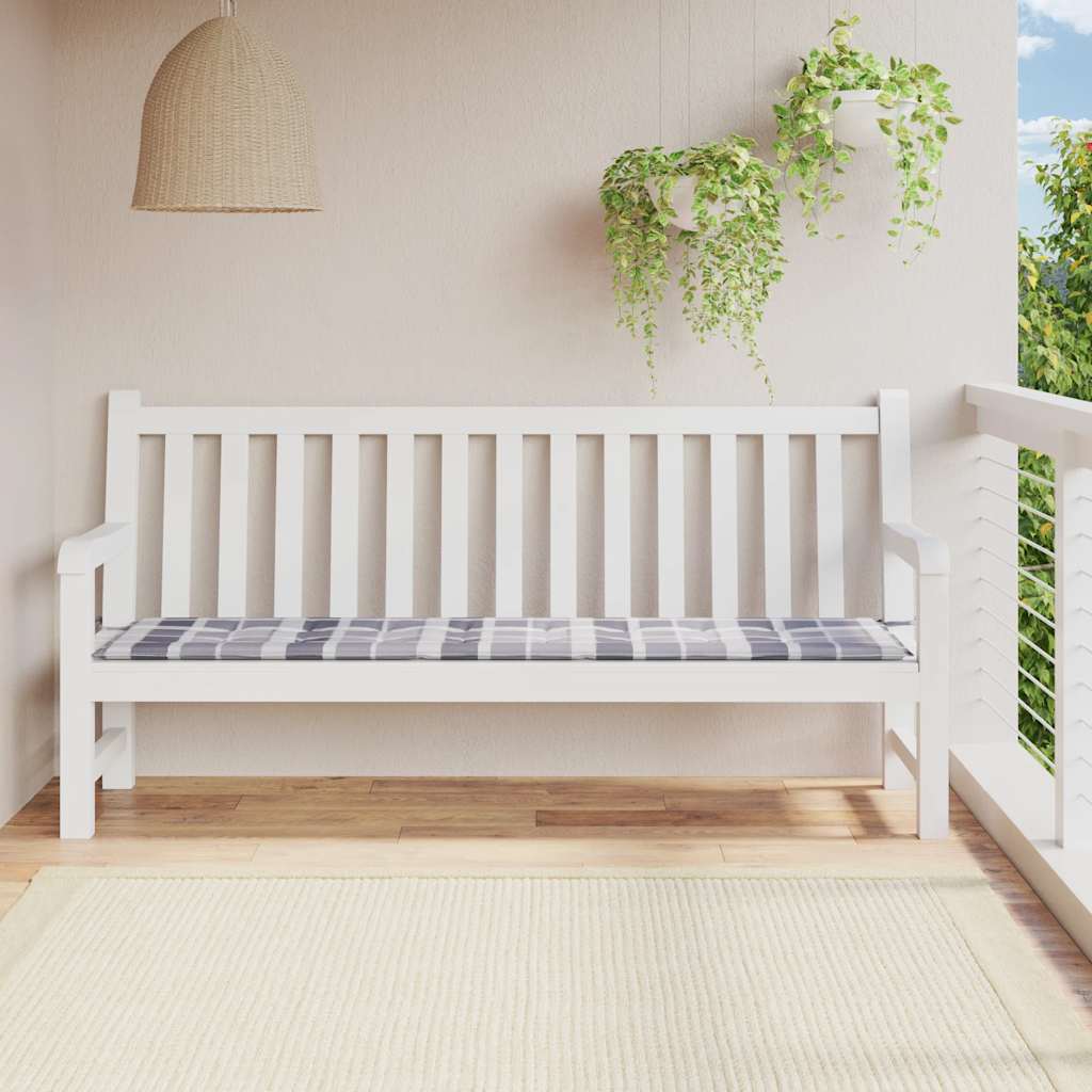 Tuinbankkussen 200x50x3 cm oxford stof ruitpatroon grijs – afbeelding 1