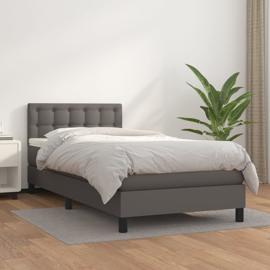 Boxspring met matras kunstleer grijs 80x200 cm – afbeelding 1