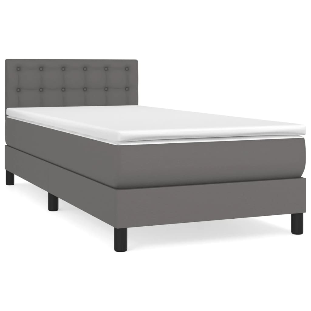Boxspring met matras kunstleer grijs 80x200 cm – afbeelding 2