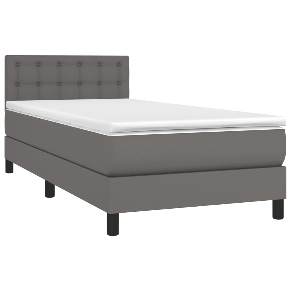 Boxspring met matras kunstleer grijs 80x200 cm – afbeelding 3