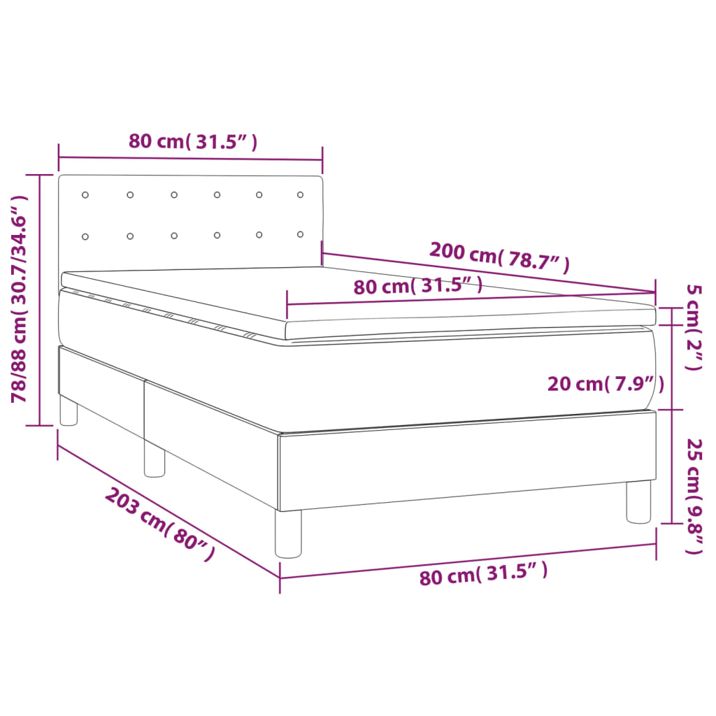 Boxspring met matras kunstleer grijs 80x200 cm – afbeelding 7