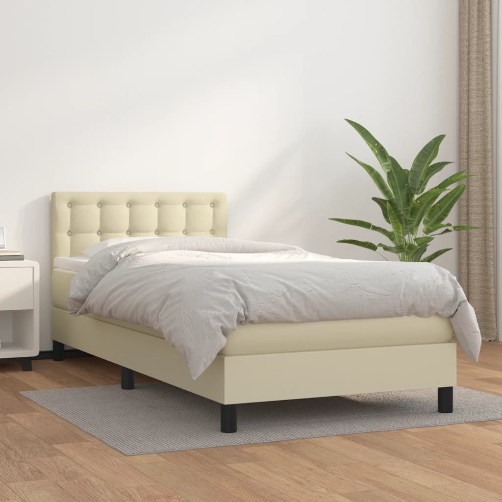 Boxspring met matras kunstleer crèmekleurig 90x190 cm – afbeelding 1