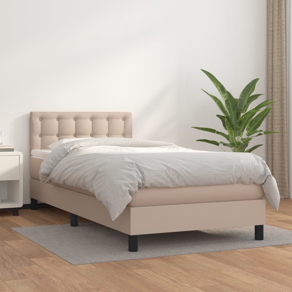 Boxspring met matras kunstleer cappuccinokleurig 90x190 cm – afbeelding 1
