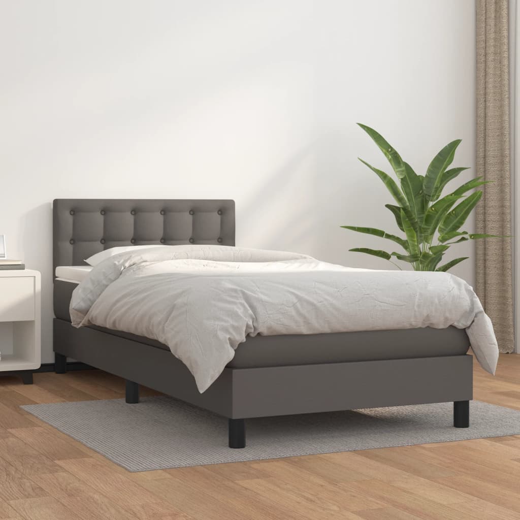 Boxspring met matras kunstleer grijs 90x200 cm – afbeelding 1