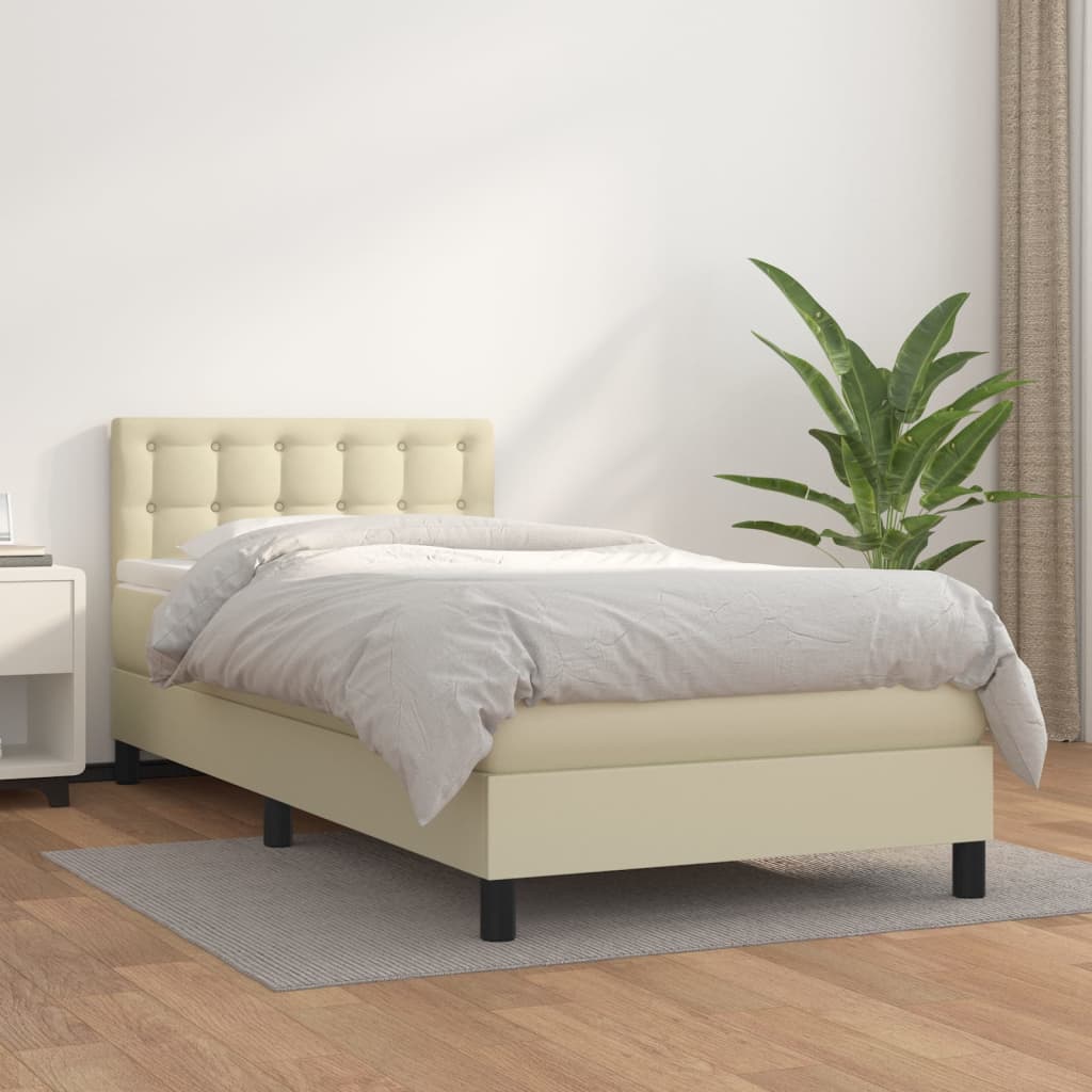 Boxspring met matras kunstleer crèmekleurig 100x200 cm – afbeelding 1