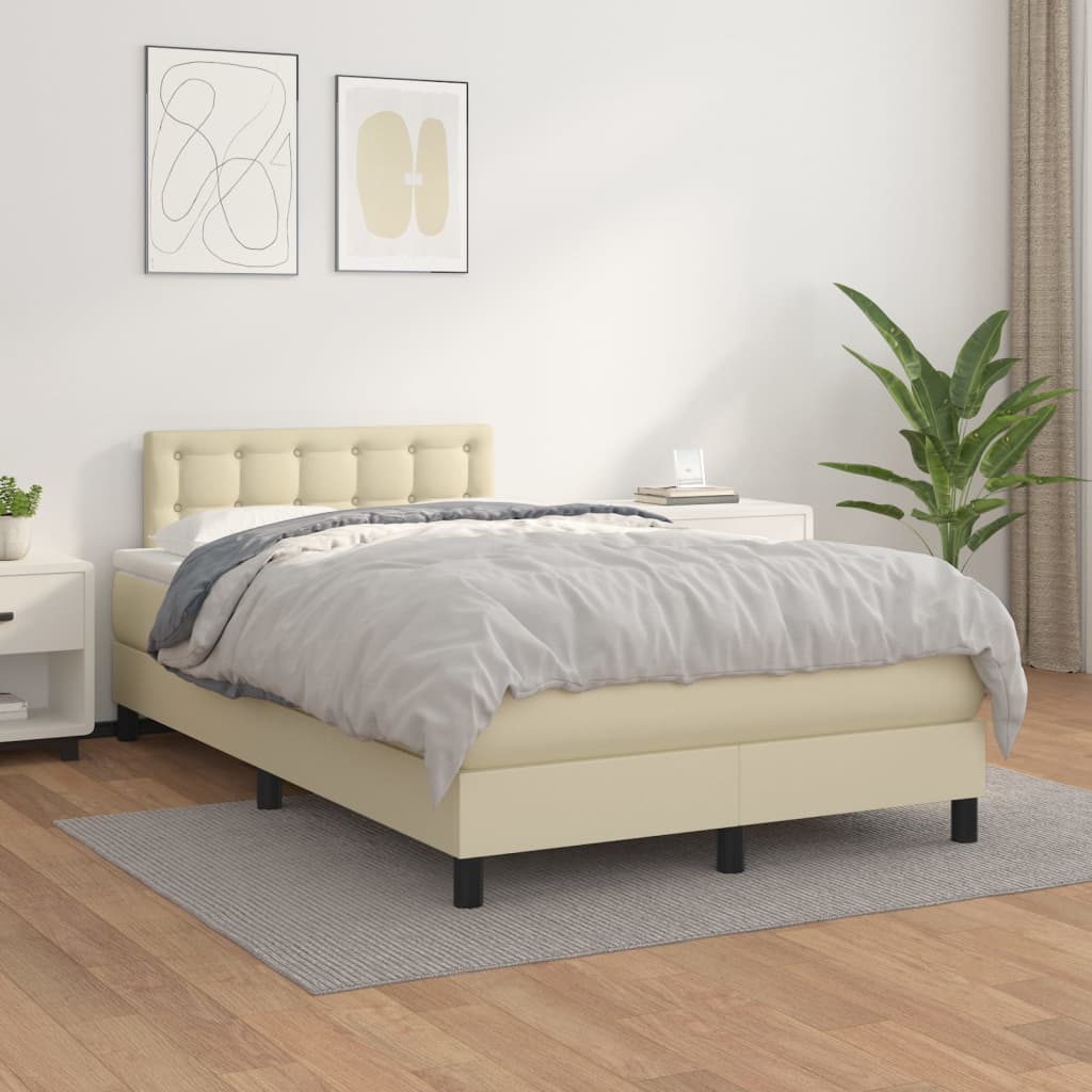 Boxspring met matras kunstleer crèmekleurig 120x200 cm – afbeelding 1