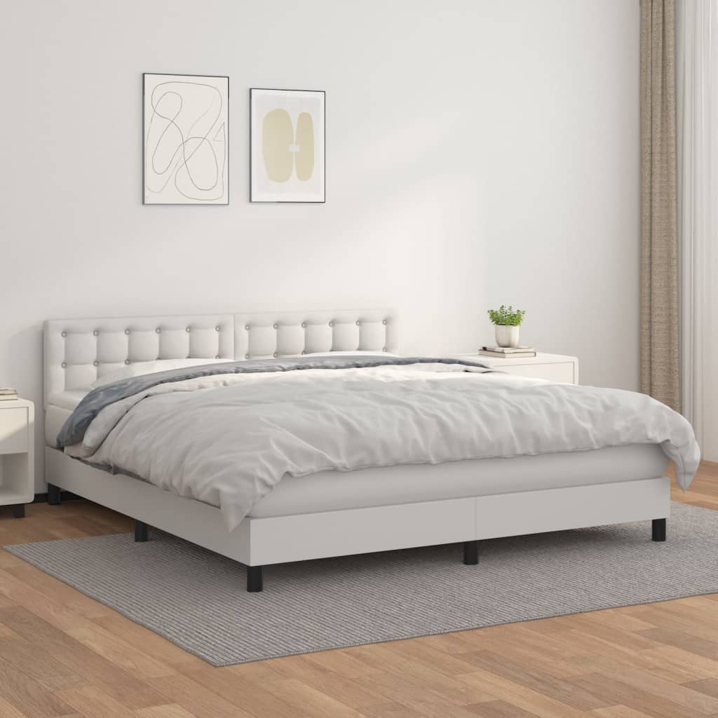 Boxspring met matras kunstleer wit 160x200 cm – afbeelding 1