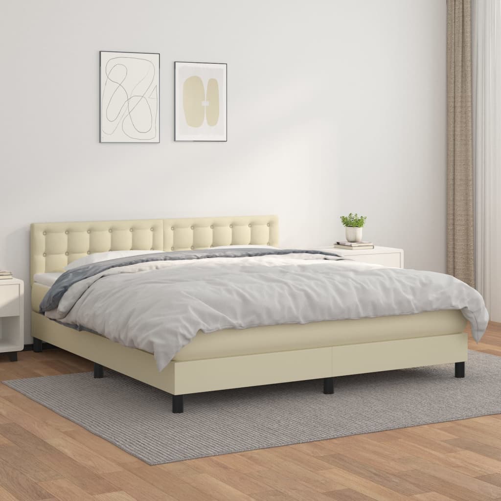 Boxspring met matras kunstleer crèmekleurig 160x200 cm – afbeelding 1