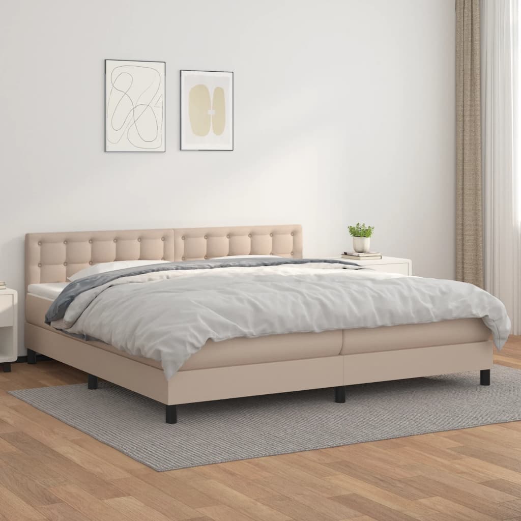 Boxspring met matras kunstleer cappuccinokleurig 200x200 cm – afbeelding 1