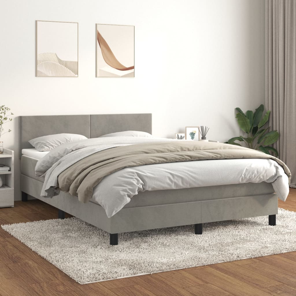 Boxspring met matras fluweel lichtgrijs 140x200 cm
