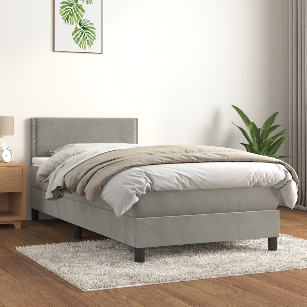 Boxspring met matras fluweel lichtgrijs 80x200 cm – afbeelding 1