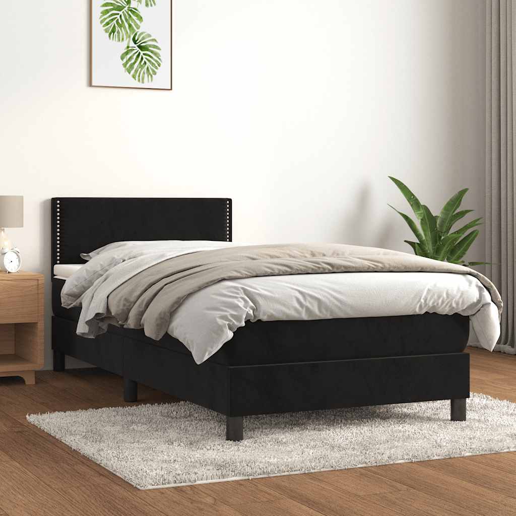 Boxspring met matras fluweel zwart 100x200 cm – afbeelding 1