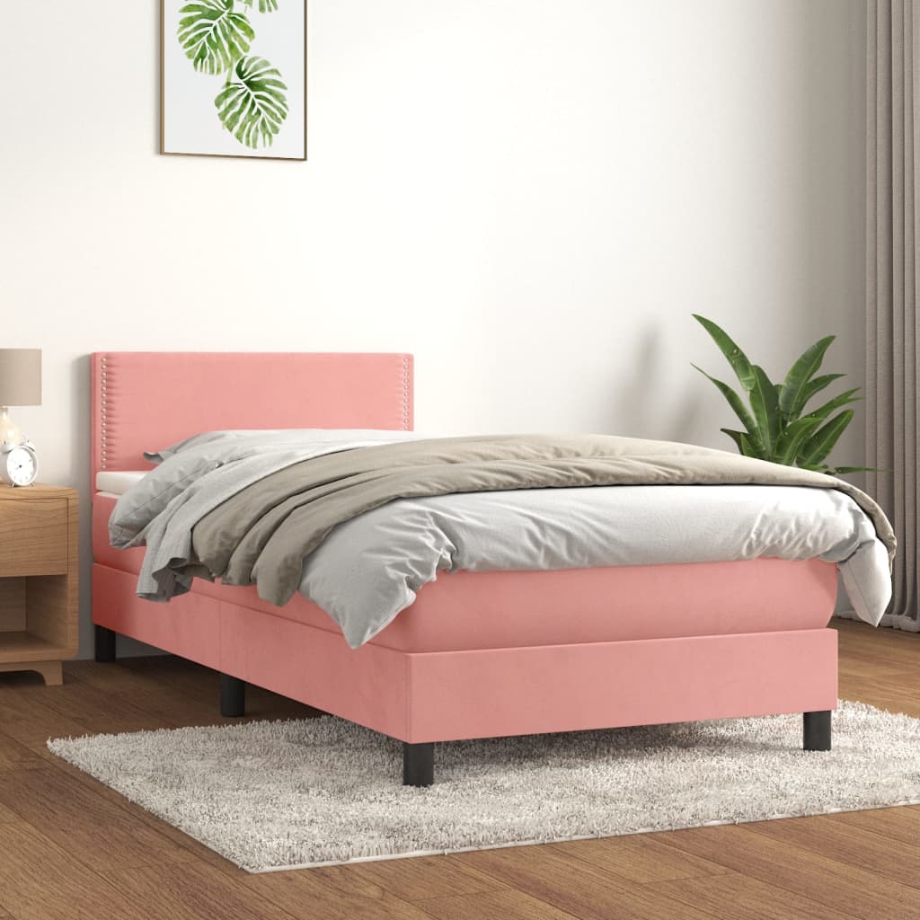 Boxspring met matras fluweel roze 100x200 cm – afbeelding 1