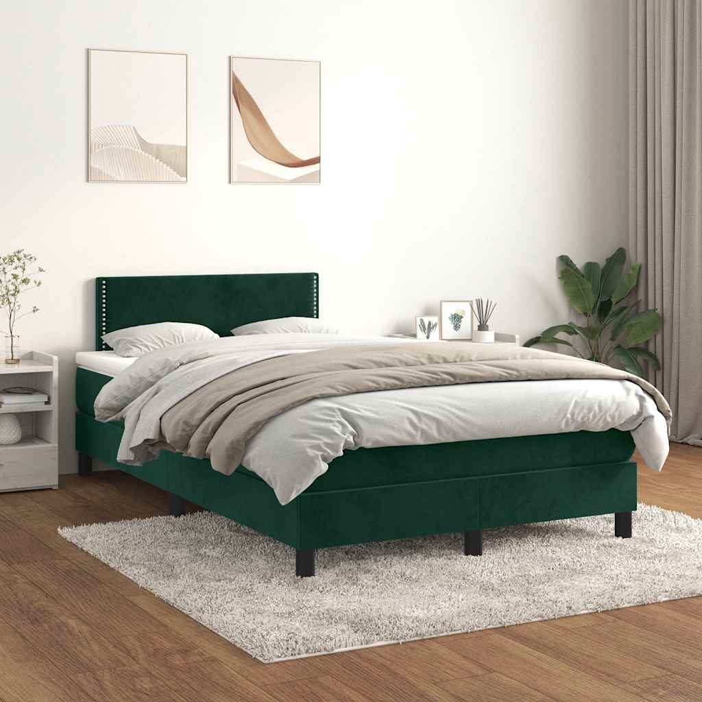 Boxspring met matras fluweel donkergroen 120x200 cm – afbeelding 1