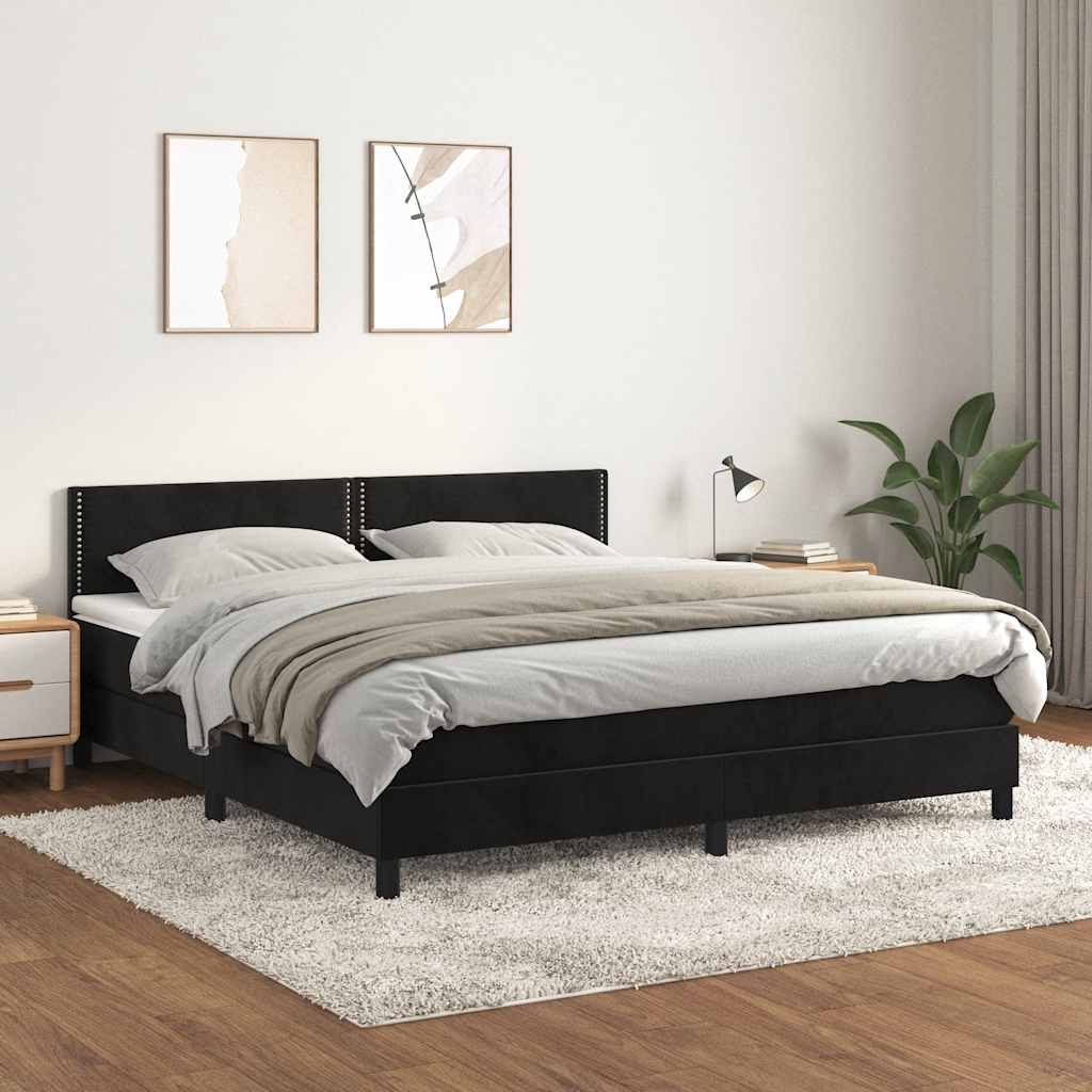 Boxspring met matras fluweel zwart 160x200 cm – afbeelding 1