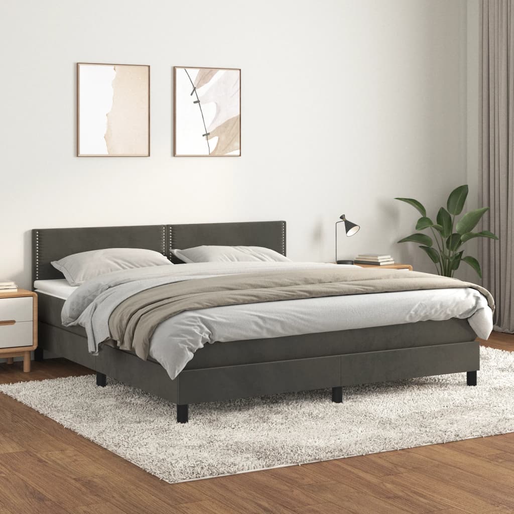 Boxspring met matras fluweel donkergrijs 180x200 cm – afbeelding 1