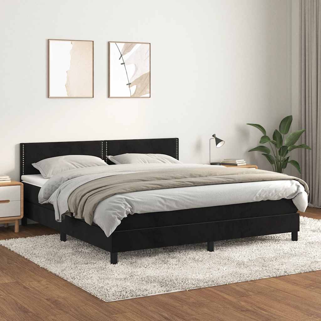 Boxspring met matras fluweel zwart 180x200 cm – afbeelding 1
