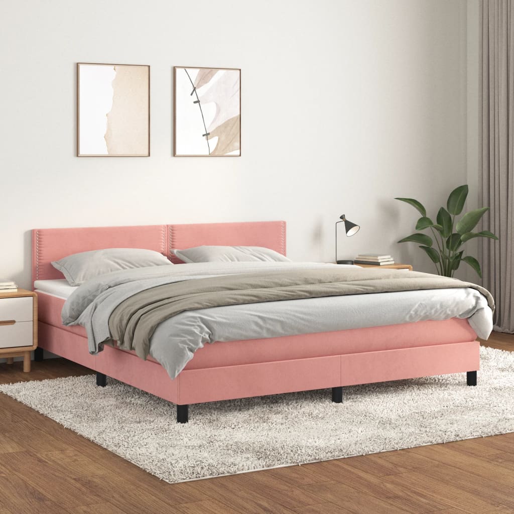 Boxspring met matras fluweel roze 180x200 cm – afbeelding 1