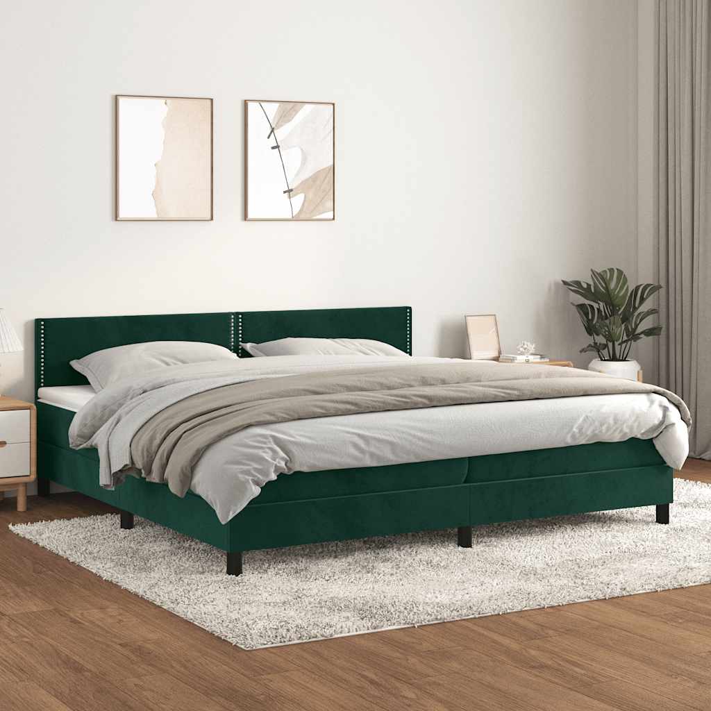 Boxspring met matras fluweel donkergroen 200x200 cm – afbeelding 1