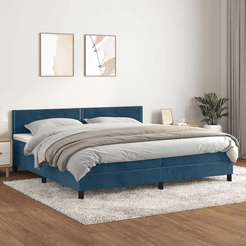 Boxspring met matras fluweel donkerblauw 200x200 cm – afbeelding 1