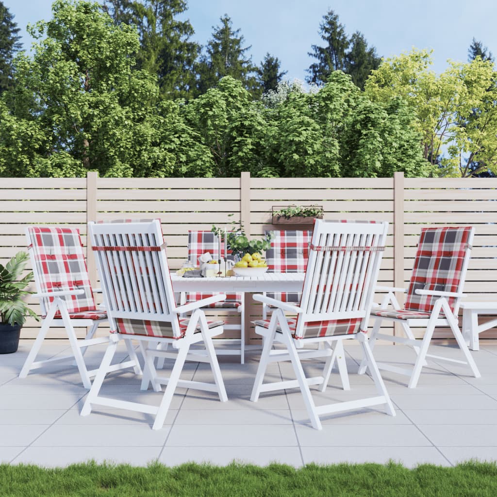 Tuinstoelkussens 6 st 120x50x3 cm stof ruitpatroon rood