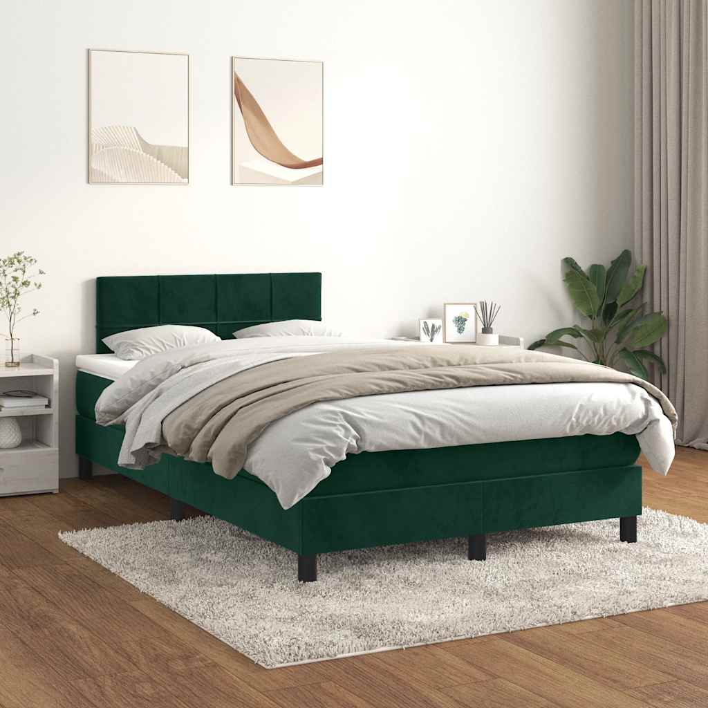 Boxspring met matras fluweel donkergroen 120x200 cm – afbeelding 1