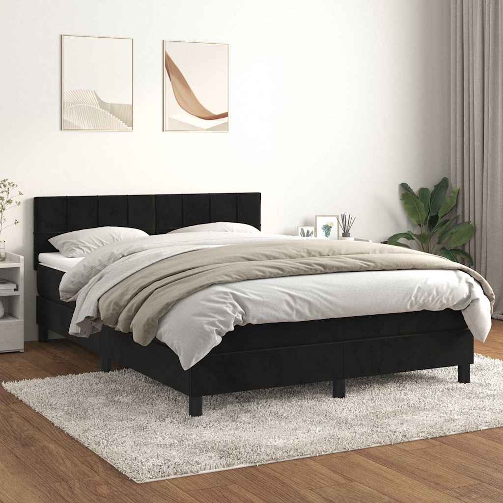 Boxspring met matras fluweel zwart 140x190 cm – afbeelding 1