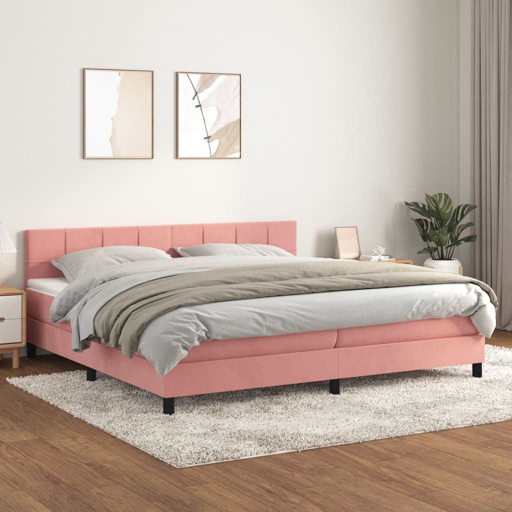 Boxspring met matras fluweel roze 200x200 cm – afbeelding 1