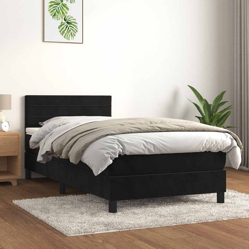 Boxspring met matras fluweel zwart 90x190 cm – afbeelding 1