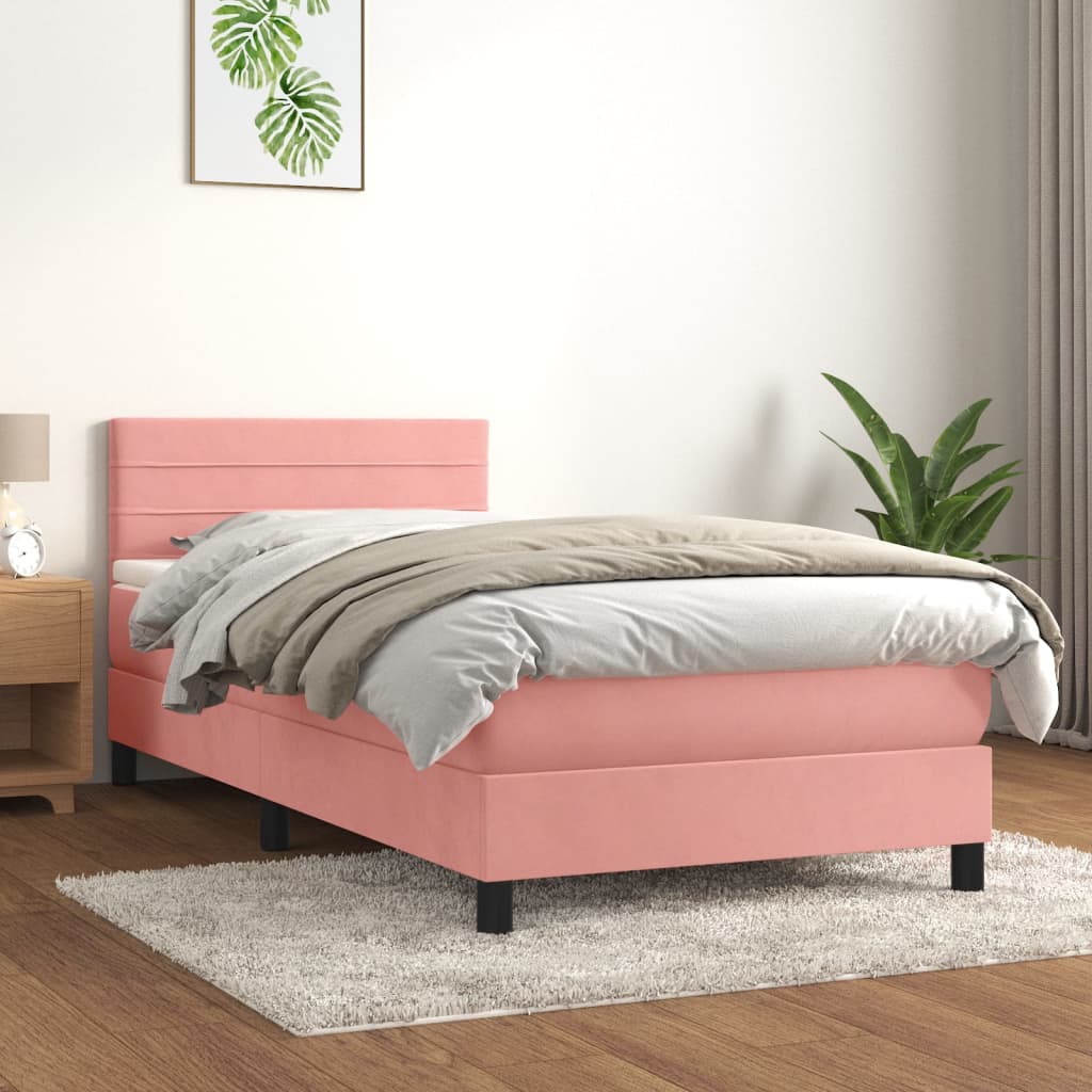 Boxspring met matras fluweel roze 100x200 cm – afbeelding 1