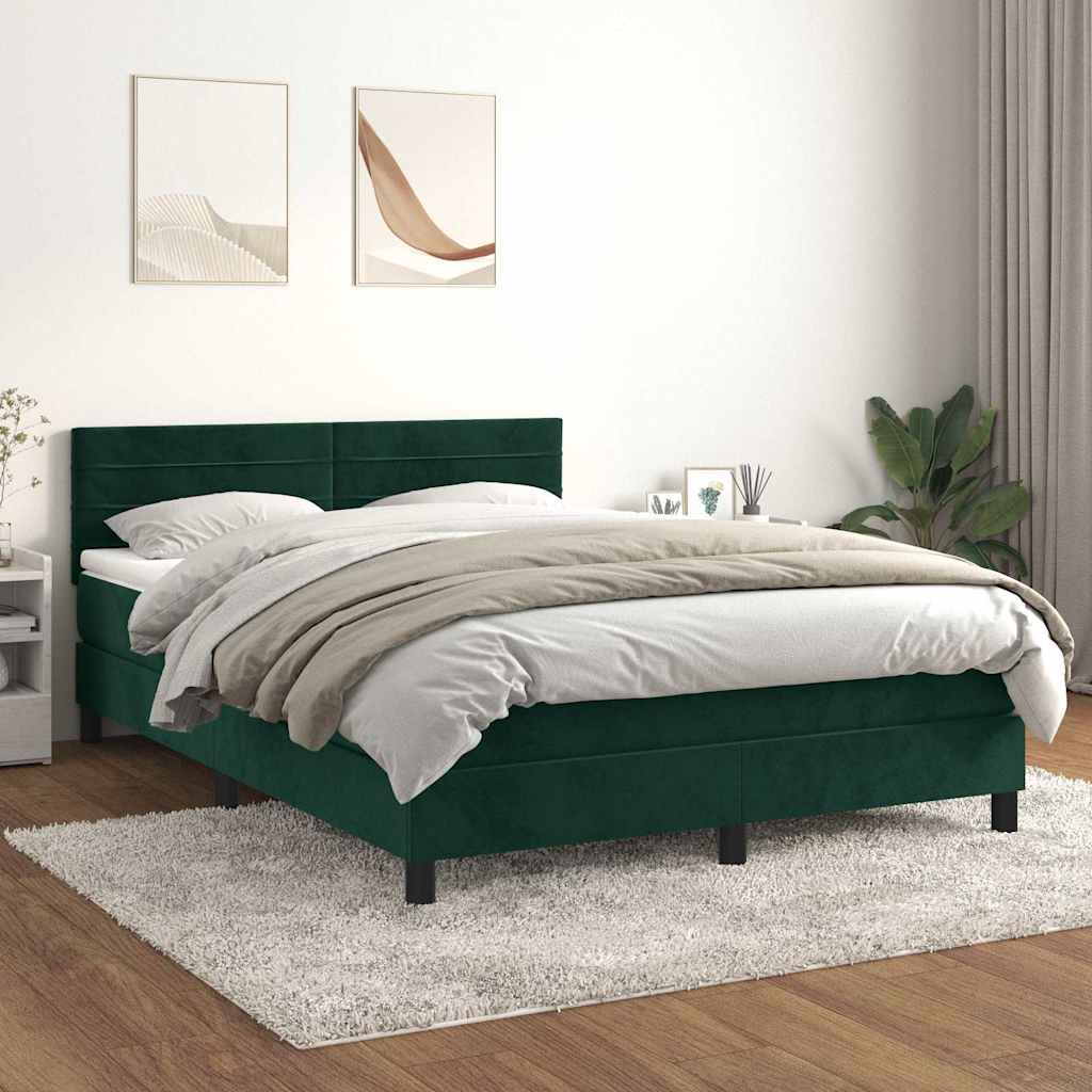 Boxspring met matras fluweel donkergroen 140x190 cm – afbeelding 1