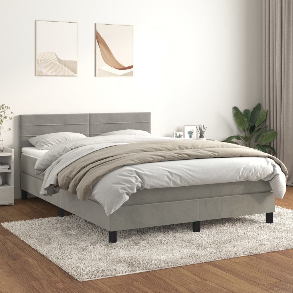 Boxspring met matras fluweel lichtgrijs 140x200 cm – afbeelding 1