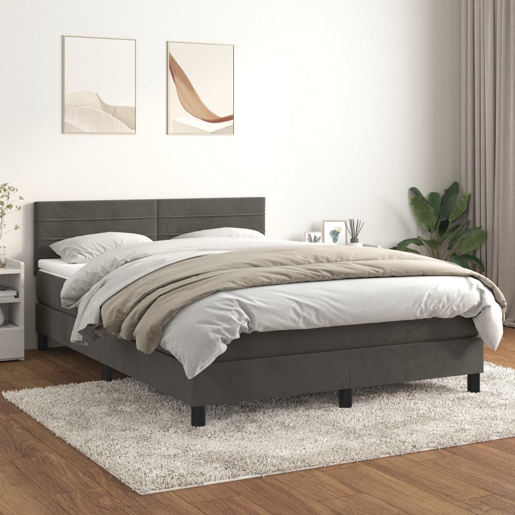 Boxspring met matras fluweel donkergrijs 140x200 cm – afbeelding 1