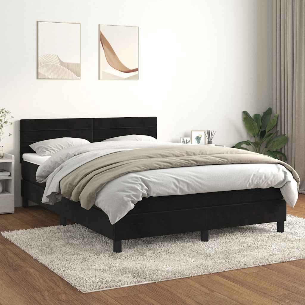 Boxspring met matras fluweel zwart 140x200 cm – afbeelding 1