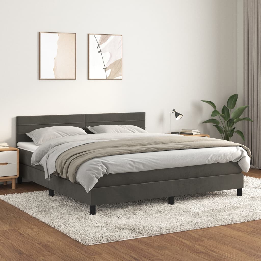 Boxspring met matras fluweel donkergrijs 160x200 cm – afbeelding 1