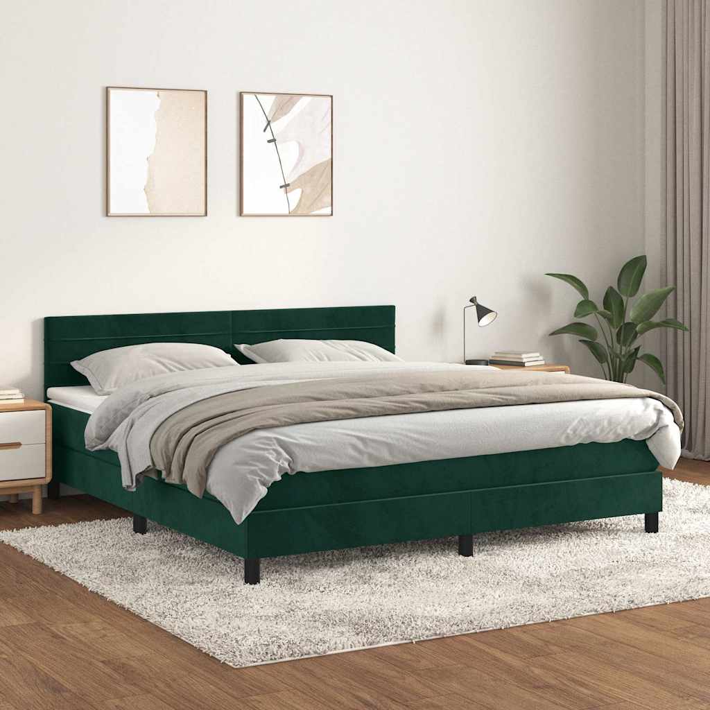 Boxspring met matras fluweel donkergroen 160x200 cm – afbeelding 1