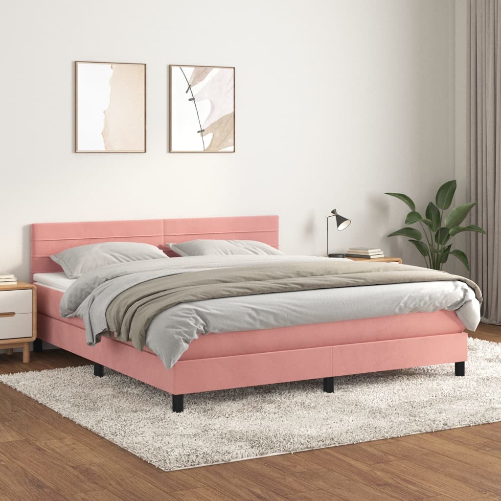 Boxspring met matras fluweel roze 160x200 cm – afbeelding 1