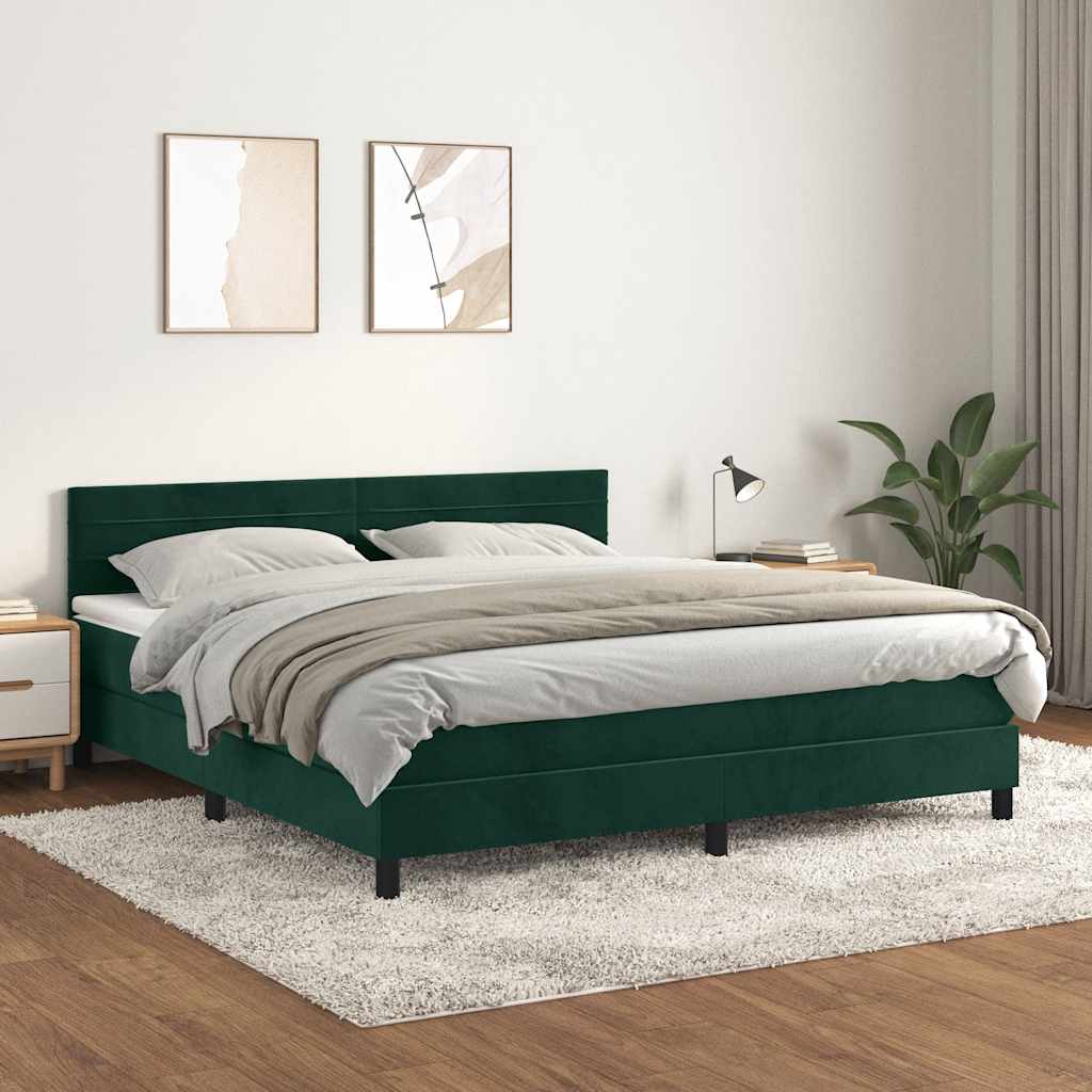 Boxspring met matras fluweel donkergroen 180x200 cm – afbeelding 1