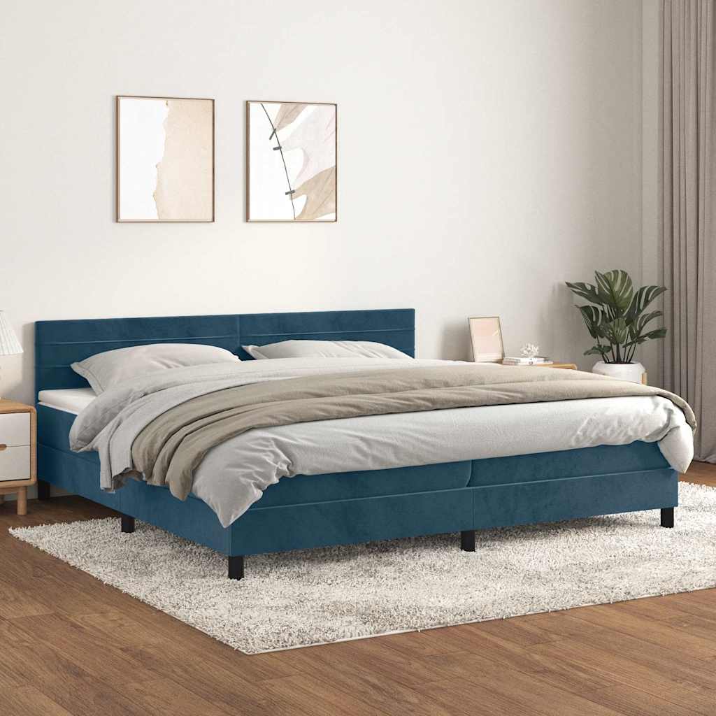 Boxspring met matras fluweel donkerblauw 200x200 cm – afbeelding 1