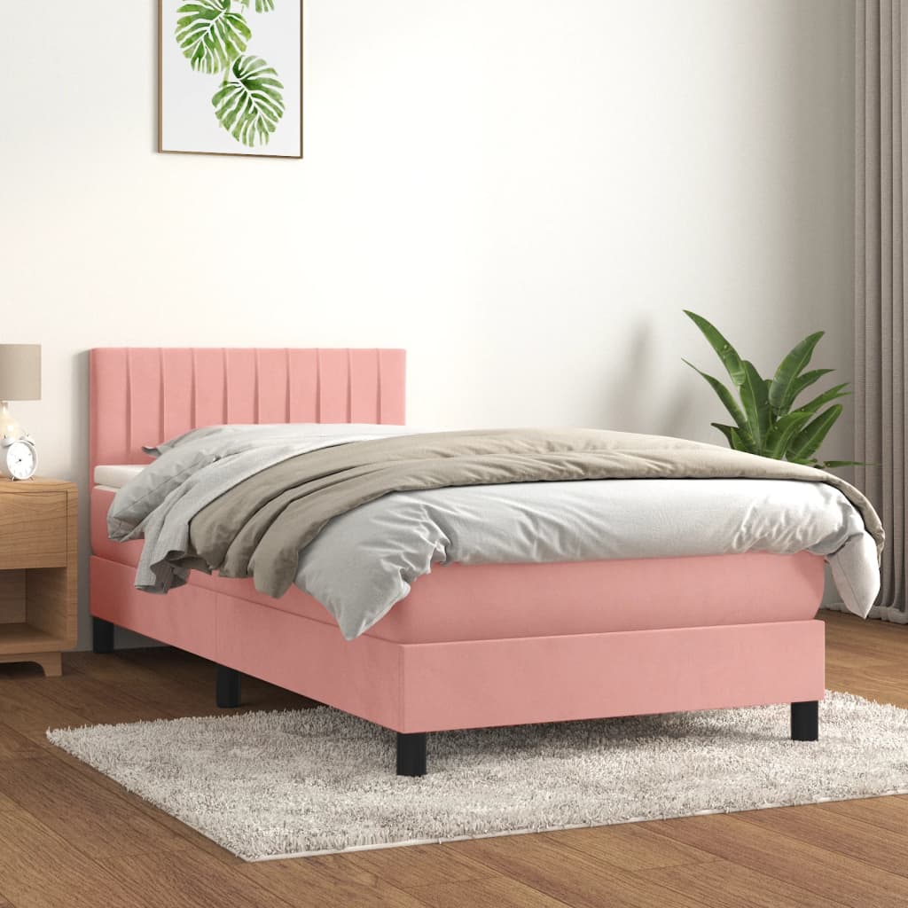 Boxspring met matras fluweel roze 90x190 cm – afbeelding 1