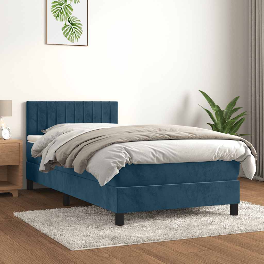 Boxspring met matras fluweel donkerblauw 90x200 cm – afbeelding 1