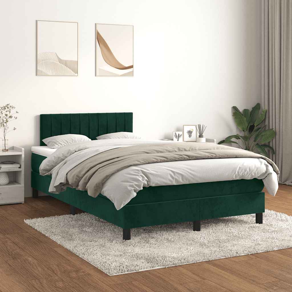 Boxspring met matras fluweel donkergroen 120x200 cm – afbeelding 1