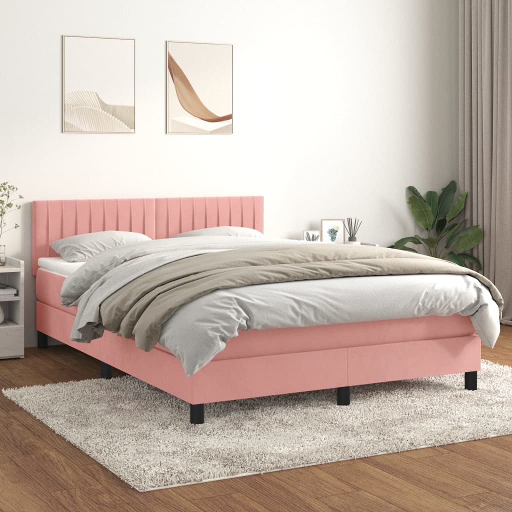 Boxspring met matras fluweel roze 140x190 cm – afbeelding 1
